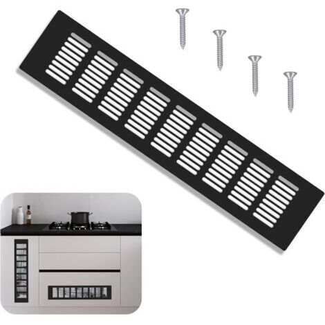 Grille de ventilation carrée noire 80 x 250 mm en aluminium pour armoires, penderies, meubles à chaussures et éviers.