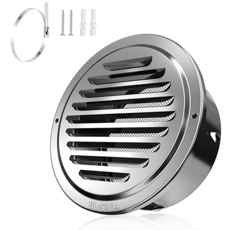 Grille de ventilation de 110 mm, en acier inoxydable 304, grille de ventilation épaisse, grille d'évacuation avec moustiquaire, grille de protection