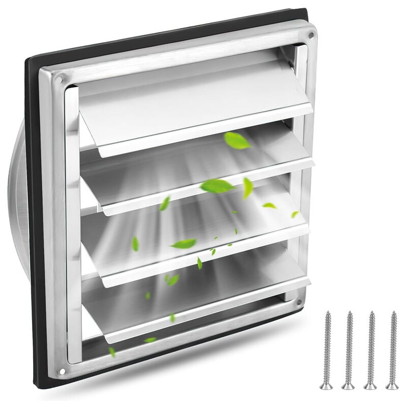 Ouylaf - Grille ventilation 150mm Inox à Lames Mobiles, Filet Anti Insectes - Résistante Intempéries - Grille Aération Anti-Retour Automatique