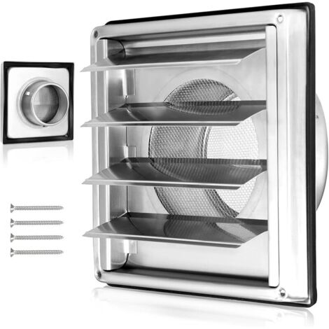 Grille de ventilation en acier inoxydable avec volet de commande, 125 mm, pour tuyau et couvercle d'extracteur VMC avec joint en caoutchouc