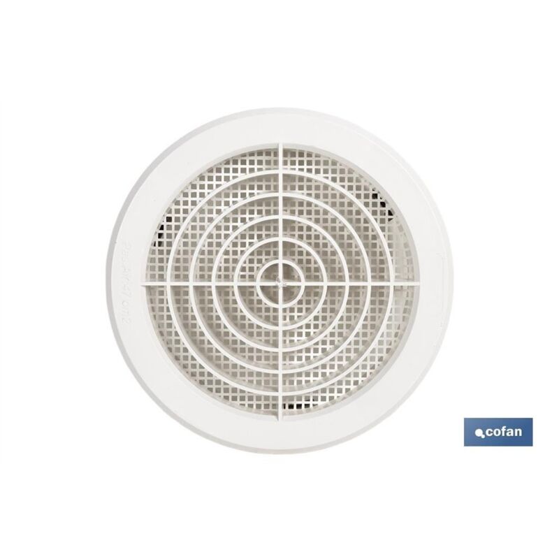 Grille de ventilation encastrée en ABS blanc Ø12-14 cm avec clip et moustiquaire Grille de ventilation encastrée en ABS blanc Ø12-14 cm avec clip et moustiquaire