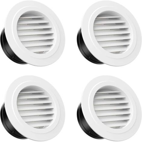 Grille de ventilation ronde en plastique avec moustiquaire – Lot de 4, Ø100 mm, blanc, pour salle de bain, cuisine et bureau