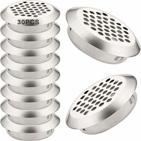 Grille de Ventilation Ronde Inox 30 Pcs Grille d'évacuation d'air 35mm Grille Aeration Grille Ventilation Inoxydable pour Cuisine Meubles Bouche