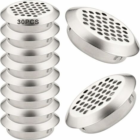 Grille de Ventilation Ronde Inox 30 Pcs Grille d'évacuation d'air 35mm Grille Aeration Grille Ventilation Inoxydable pour Cuisine Meubles Bouche