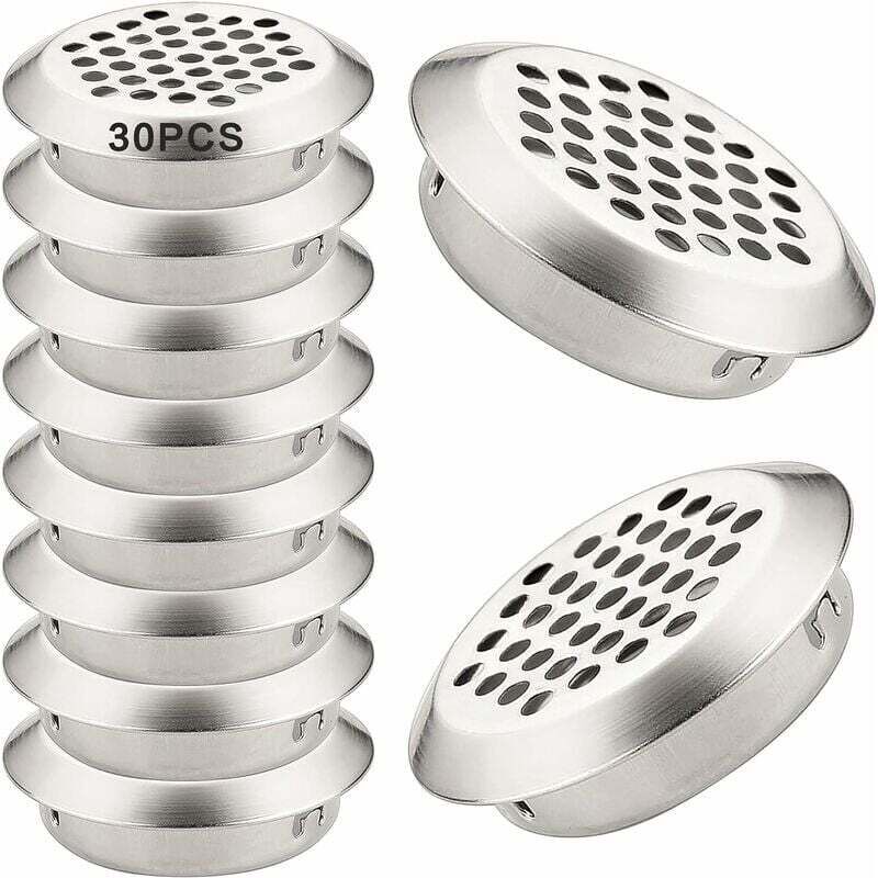 Grille de Ventilation Ronde Inox 30 Pcs Grille d'évacuation d'air 35mm Grille d'aération Grille de Ventilation Inoxydable pour Cuisine Meubles Bouche