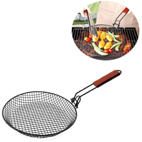 Grille en acier pour barbecue d'extérieur avec poignée ergonomique, compatible avec les grilles rondes, un accessoire pratique pour la préparation des viandes. - AquaForge