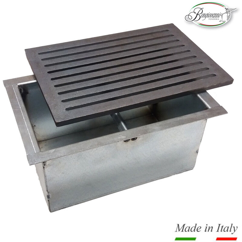 Fonderia Bongiovanni - Grille en fonte 20,6 x 30 cm et tiroir ramasse-cendres h 14 cm