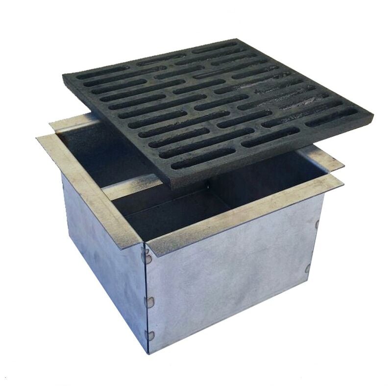 Fonderia Bongiovanni - Grille en fonte 24 x 24 cm et tiroir ramasse-cendres h 14 cm