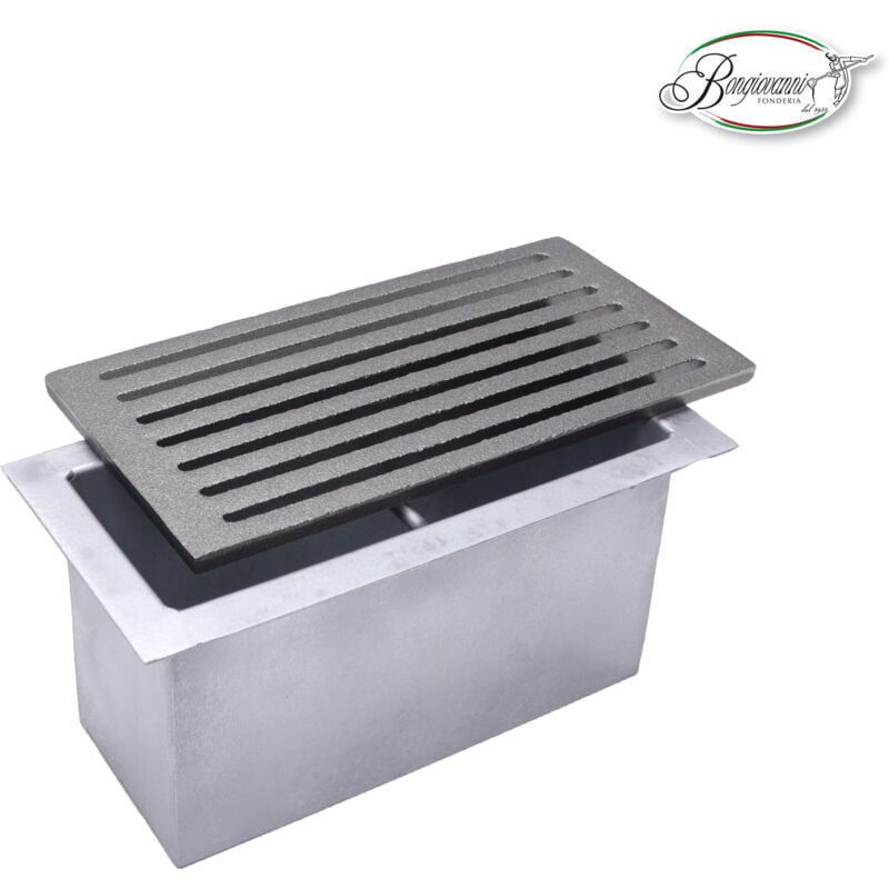 Fonderia Bongiovanni - Grille en fonte 29,5 x 15 cm et tiroir ramasse-cendres h 14 cm