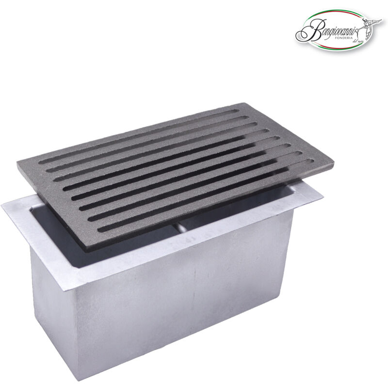 Fonderia Bongiovanni - Grille en fonte 30 x 16 cm et tiroir ramasse-cendres h 14 cm