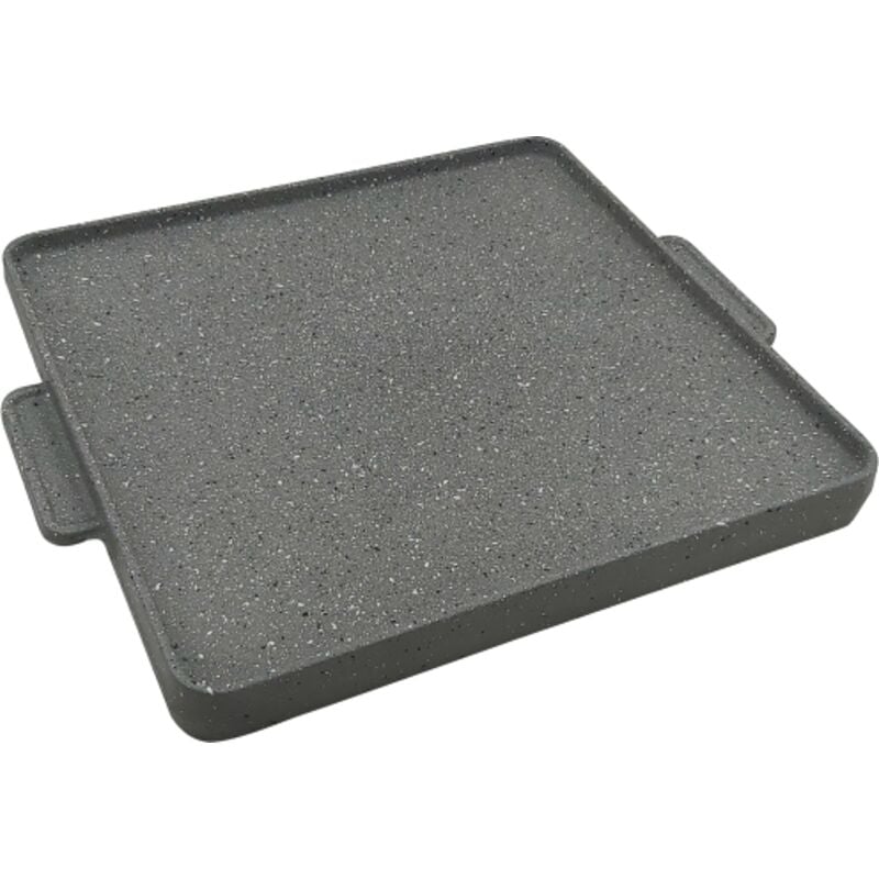 Grille en fonte avec revetement antiadhe'sif 41,5x41,5cm 1 face lisse 1 face raye' avec poigne'es Grigio 41,5x41,5 cm