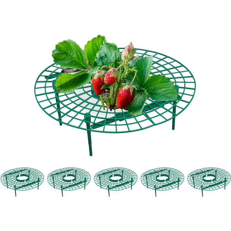 Relaxdays grille à fraises, 6 pièces, protection anti-limaces fraises, plastique, contre pourriture et moisissure, vert