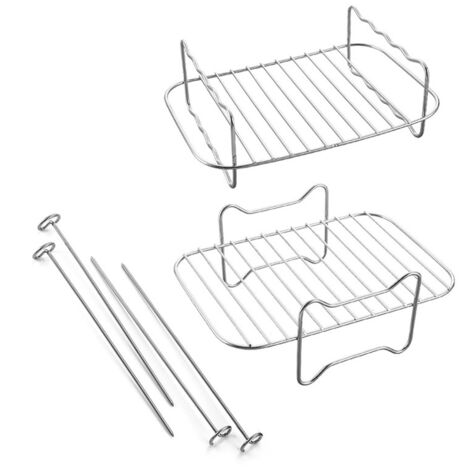 Grille friteuse air 2 niveaux avec brochettes, support inox cuisson