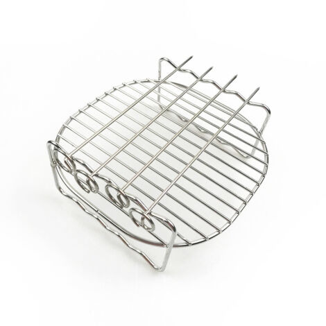Grille friteuse air double couche inox avec brochettes, accessoire barbecue cuisson