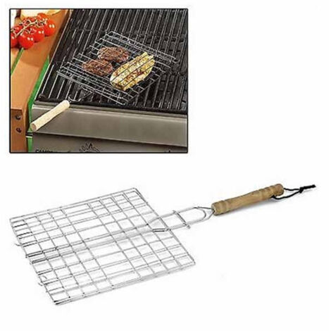 Grille Métallique Carrée 20x20cm Avec Poignée Barbecue En Bois