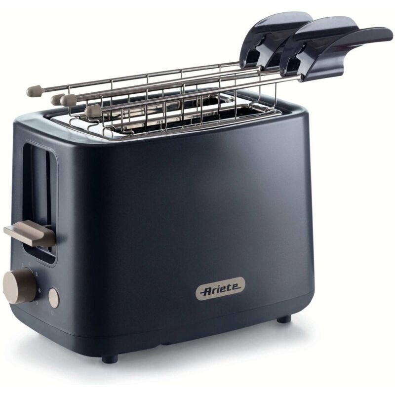 Ariete 157 Breakfast Toaster, 760W, Capacity 2 slices of bread, Stainless steel pliers, 7 browning levels, Stop button, Cold touch, Dark Gray
