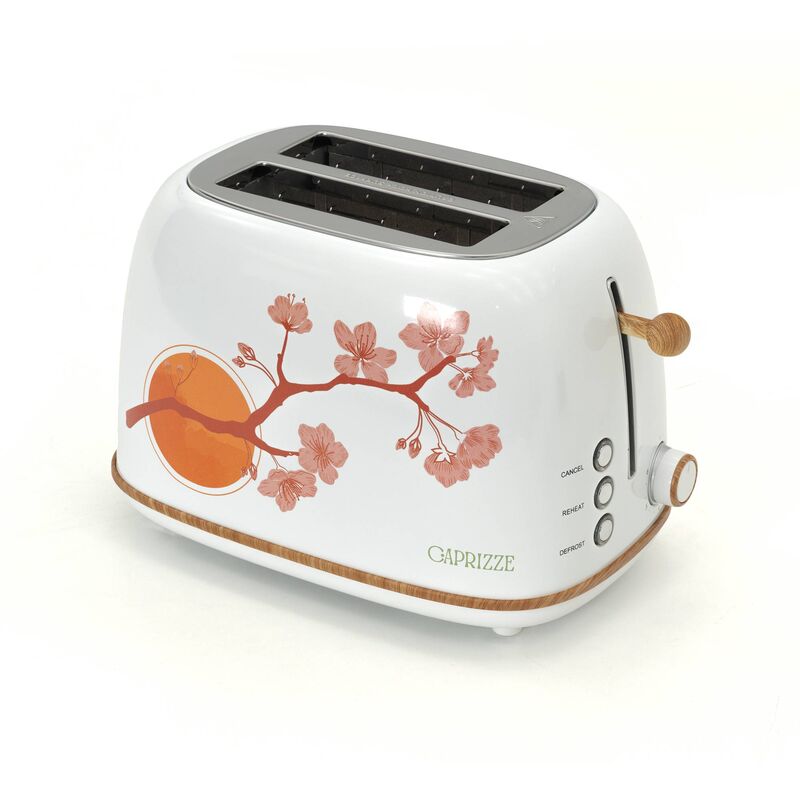 Grille Pain Caprizze Kaito avec Double Fente Extra Large 6 Niveaux de Grill Décoration Florale et Effet Bois Blanc Mat