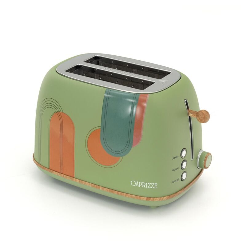 Caprizze - Grille Pain Kaito avec Double Fente Extra Large 6 Niveaux de Grill Décoration Florale et Effet Bois Vert Mat