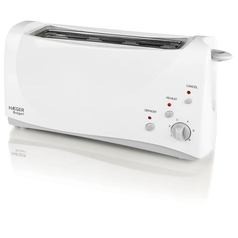 Grille-pain Haeger bulgari 1000w - 1 fente extra-longue - 6 positions de grillage - fonction réchauffage/décongélation - position boost supplémentaire