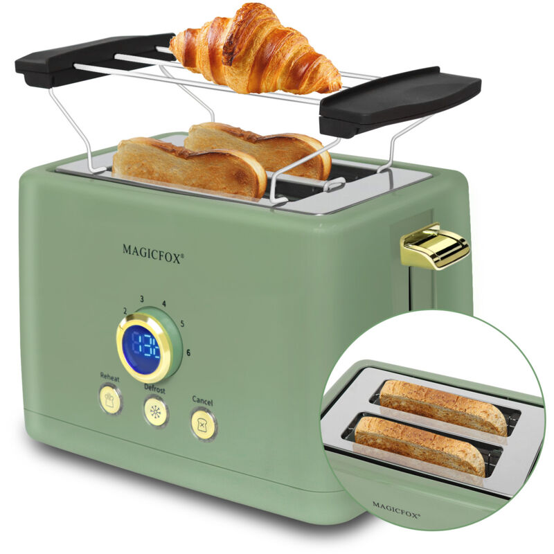 Magicfox - Grille-pain numérique ClassicToast - 840 w, 2 Fentes extra larges, Éjection Automatique, 3 fonctions préréglées - Vert