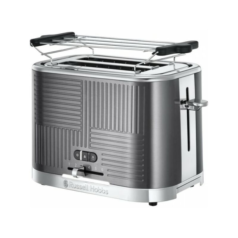 Grille Pain - Toaster Electrique Russell Hobbs 25250-56 Geo Steel, 4 Fonctions, Température Ajustable, Réchauffe Viennoiseries, Pince
