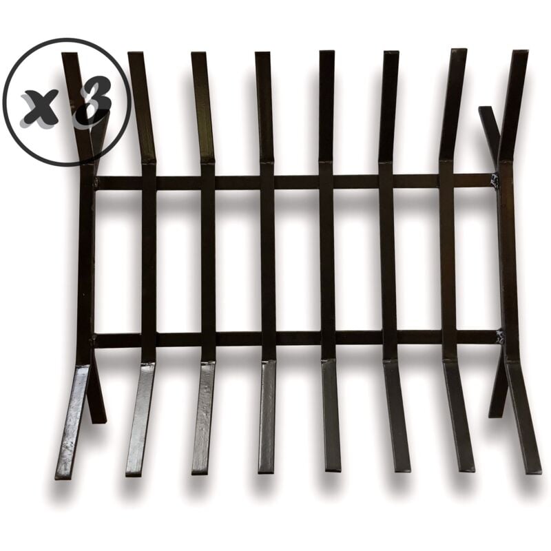 Kibros - Grille porte bûches moderne acier forgé 8 barreaux Stockage bois Support extérieur foyer ouvert - Quantité x 3 - Grille porte- buches Moderne