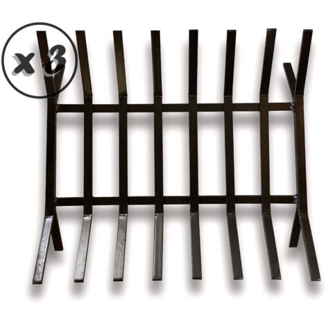 Grille porte bûches moderne acier forgé 8 barreaux Stockage bois Support extérieur foyer ouvert - Quantité x 3 - Grille porte- buches Moderne