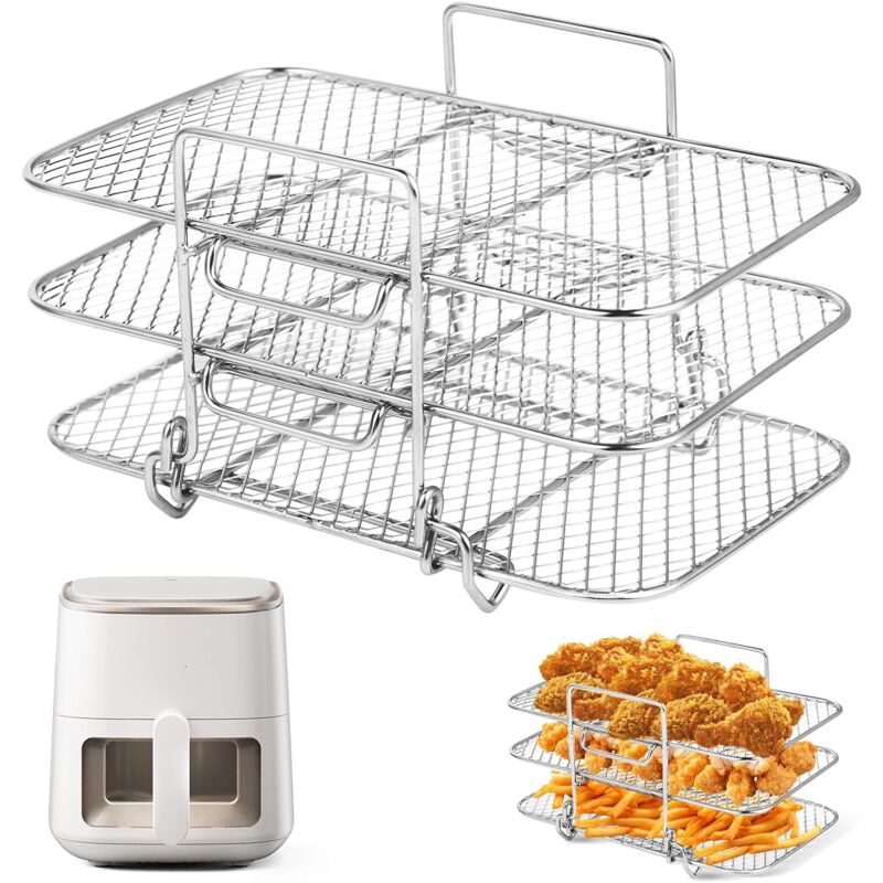 Grille pour Friteuse à air - Accessoires Air Fryer - Multifonction Trois Couche Empilable Compatible - Acier Inoxydable 304 - Accessoire pour Ninja