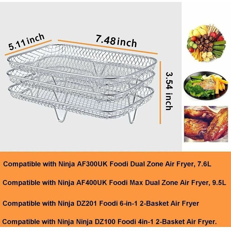 SNQ - Grille pour Friteuse à air Multifonction Trois Couche Empilable Compatible avec la ninja Friteuse Sans Huile Dual Zone Foodi