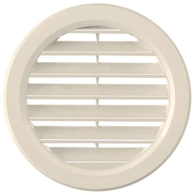 First Plast - Grille ronde à encastrer, fermeture à distance et moustiquaire - Extérieur Ø120 - Tube Ø100 - Sable