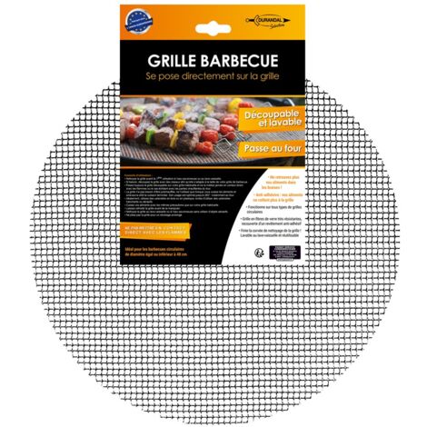 Grille ronde découpable pour barbecue 48 cm – Fibre de verre antiadhésive – Température jusqu'à 260°C – Lavable au lave-vaisselle – Durandal