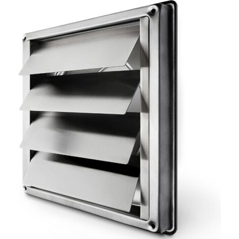 Grille Ventilation 150 Mm Grille Inox Anti-Retour À Lamelles Mobiles Fermeture Automatique Grille De Hotte Résistant Aux Intempéries/Mesure Carrée 184X184Mm / Aeration Inox