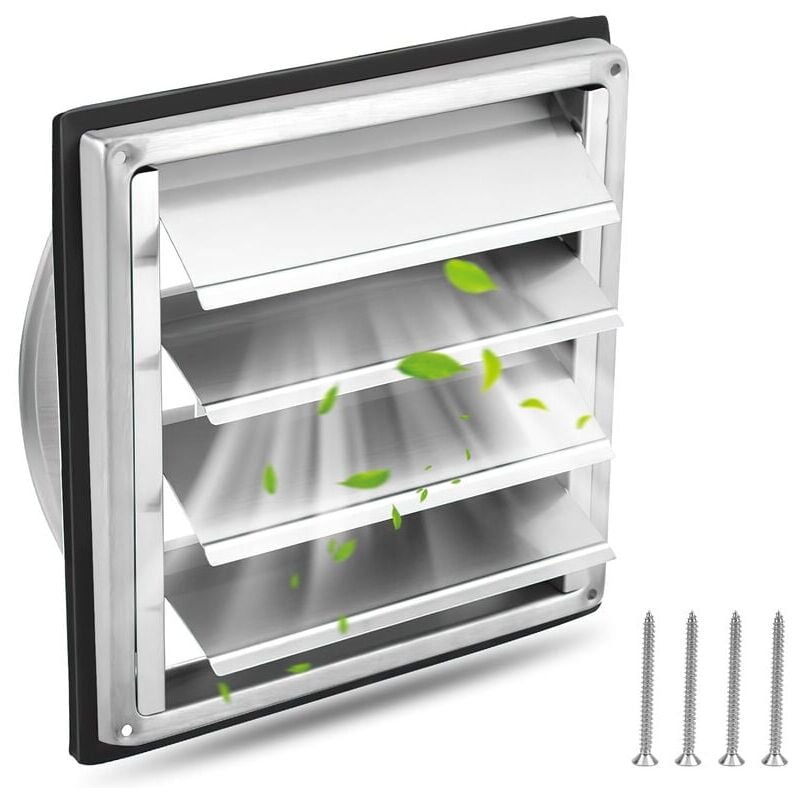 SNQ - Grille ventilation 150mm Inox à Lames Mobiles, Filet Anti Insectes - Résistante Intempéries - Grille Aération Anti-Retour Automatique