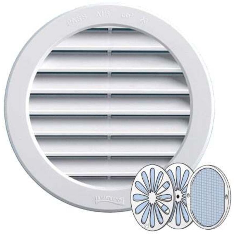 First Plast - Grille ventilation pvc ronde + moustiquaire et fermeture - Ext. Ø120mm - Tube Ø100mm