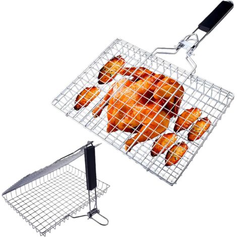 Griller Panier, Grille de Cuisson Barbecue Alliage avec Poignée en Bois pour Saucisse Légumes Viande Poisson 08 -