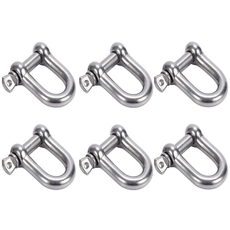Grilletes de anilla en D M6 (6 unidades), de acero inoxidable 304, para montañismo, senderismo, cadenas de ancla y navegación.