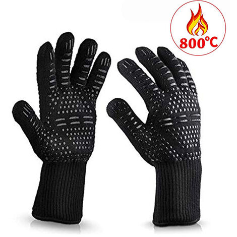 Grillhandschuhe Hitzebeständig 800 Grad, Feuerfeste Handschuhe mit Silikonbeschichtung, rutschfeste Waschbare Grill Handschuh BBQ Gloves für Grill,BBQ,Backen