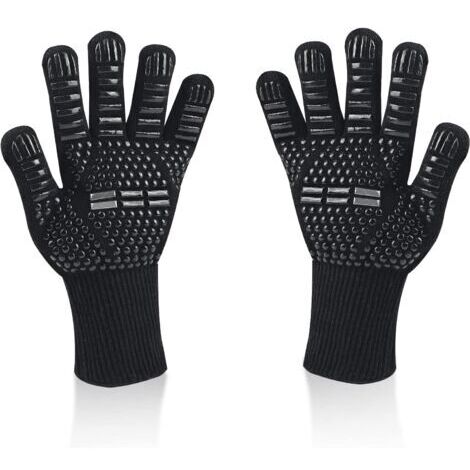 Grillhandschuhe, Ofenhandschuhe, hitzebeständig bis 800 °C, rutschfeste Silikon-Kochhandschuhe (Schwarz, Einheitsgröße)