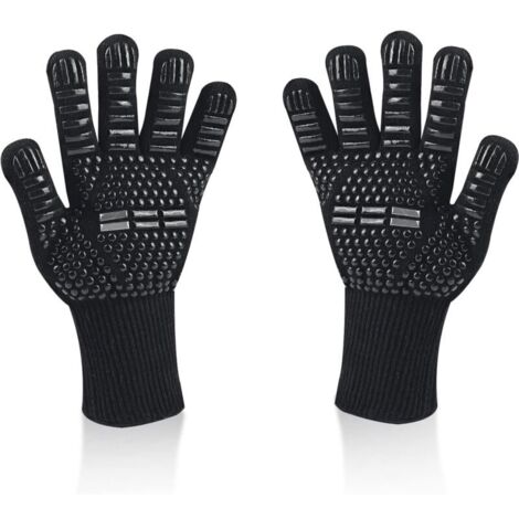 Grillhandschuhe, universelle Ofenhandschuhe, hitzebeständig bis 800 °C, rutschfeste, feuerfeste Silikon-Küchenhandschuhe mit Unterarmschutz (Schwarz, Einheitsgröße)
