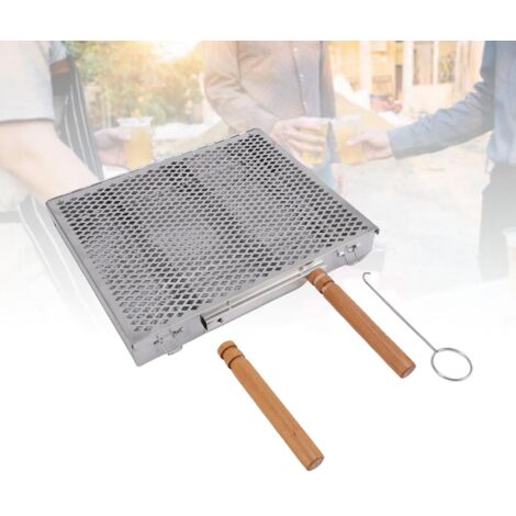Grillkorb mit zwei Holzkrallen und herausnehmbaren Trennwänden – Grillkorb aus Edelstahl für Fisch, Fleisch und Gemüse – Maße: 30,5 x 4 x 25,5 cm