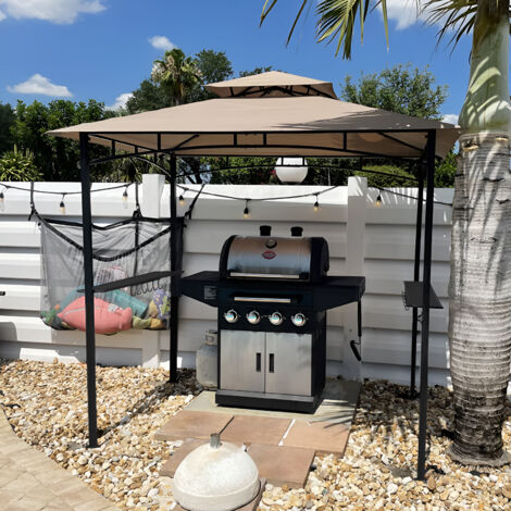 Grillpavillon Gartenzelt Grill Pavillon Balkonpavillon Doppeldach 245x150x250cm, Taupe