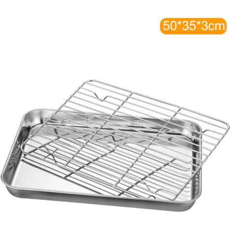 Grillplatte aus Edelstahl, flacher Boden, Kühlrost, Maße 50 x 35 x 3 cm + hitzebeständig + Antihaft + für Küche und Grill