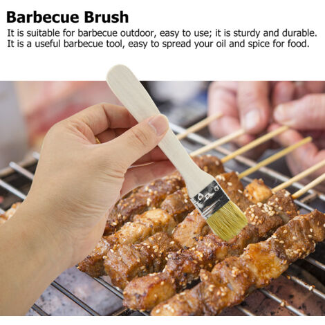 Grillset – 2 Holzbürsten und Grillzange – Robust – 18,5 cm, Weiß