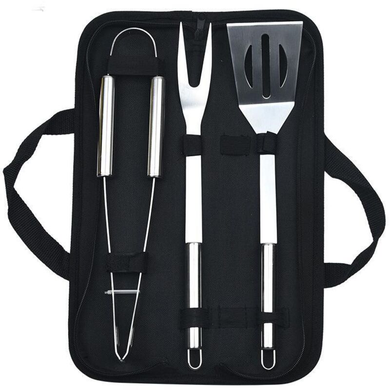 Image of Grillset aus Edelstahl, Grillwerkzeug-Kombination, 3-teiliges Beutelset, kleiner Rohrgriff