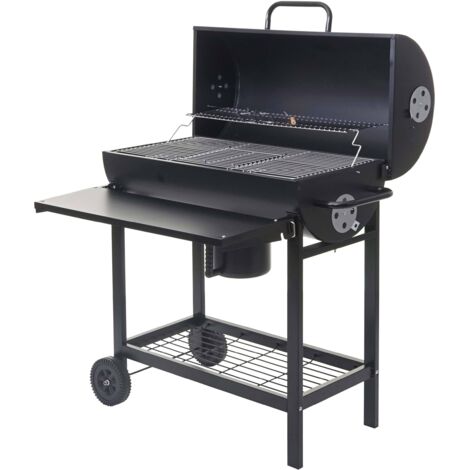 Grillwagen HHG-351, Holzkohlegrill Standgrill Gartengrill mit Deckel Ablage, Stahl 103x93x70cm schwarz