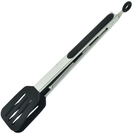 Grillzange aus Edelstahl und Silikon, 33 cm, Schwarz