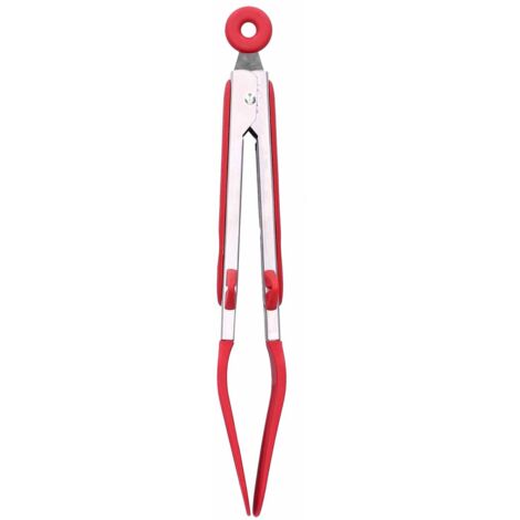 Grillzange aus Edelstahl und Silikon, Steakwender, Grillutensil für Zuhause, 23 cm langer roter Ständer