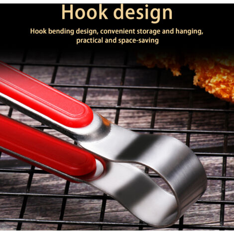 Grillzange ManoMano Cuisine25 Robuste Grillzange mit gezahnter Edelstahlspitze, rutschfest, leicht zu reinigen, für Steaks und Grillfleisch, 25,5 cm, Rot (1 Stück)