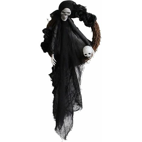 Fantasma di Halloween Decorazioni Hanging Grim Reaper sospese Appesi di fantasmi Volanti Decorazione di fantasmi Decorazioni di Halloween con testa di scheletro e tenda nera per porta o parete interno 