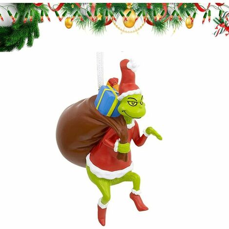 Grinch Christmas Hanging Decorations - Funny Green Resin Pendants for Home Holidays (Grinch with Burden)
